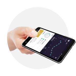 hand holding a smartphone with banking functionalities as trading